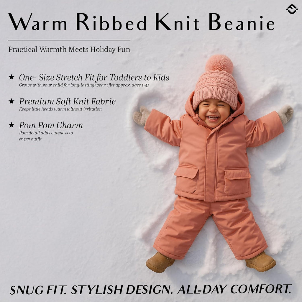 Toddler Pom Beanie – Kids Winter Hat for Ages 1–4, Baby Boy & Girl Knit Beanies, Warm Cozy Knit Snow Hats