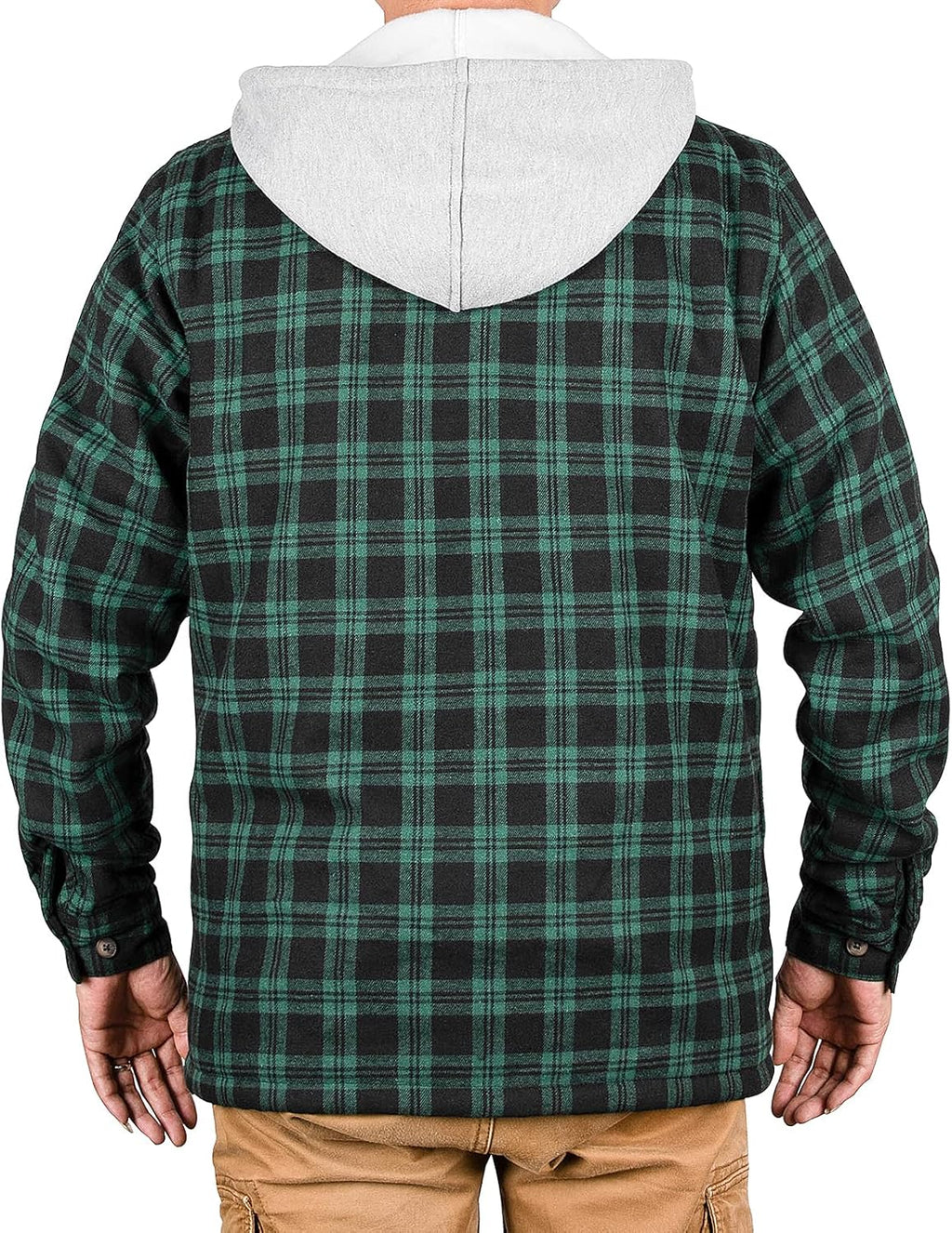 Men'S Green Winter Plaid Zip up Bomber Hooded Jacket
