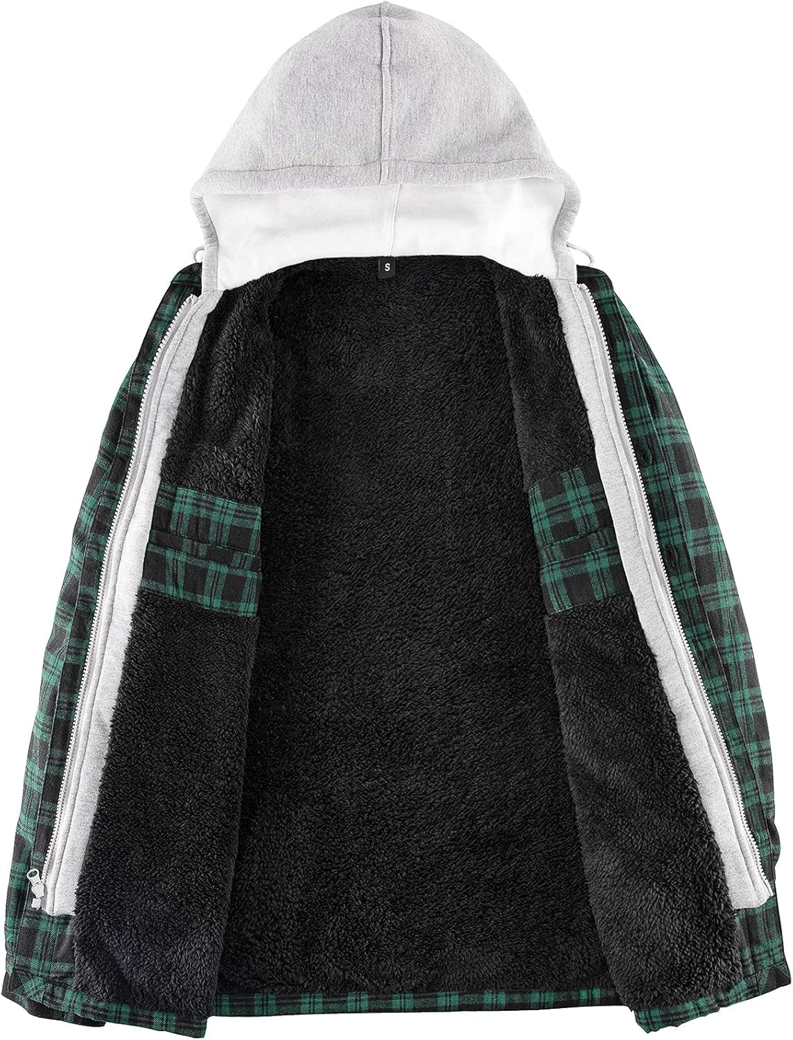 Men'S Green Winter Plaid Zip up Bomber Hooded Jacket