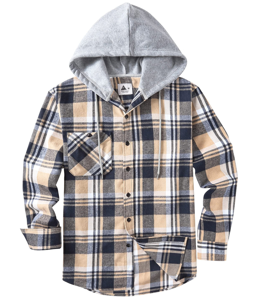 Hooded Plaid Shirts for Men Casual Button down Flannel Jackets for Men Long Sleeve Hoodie with Pocket