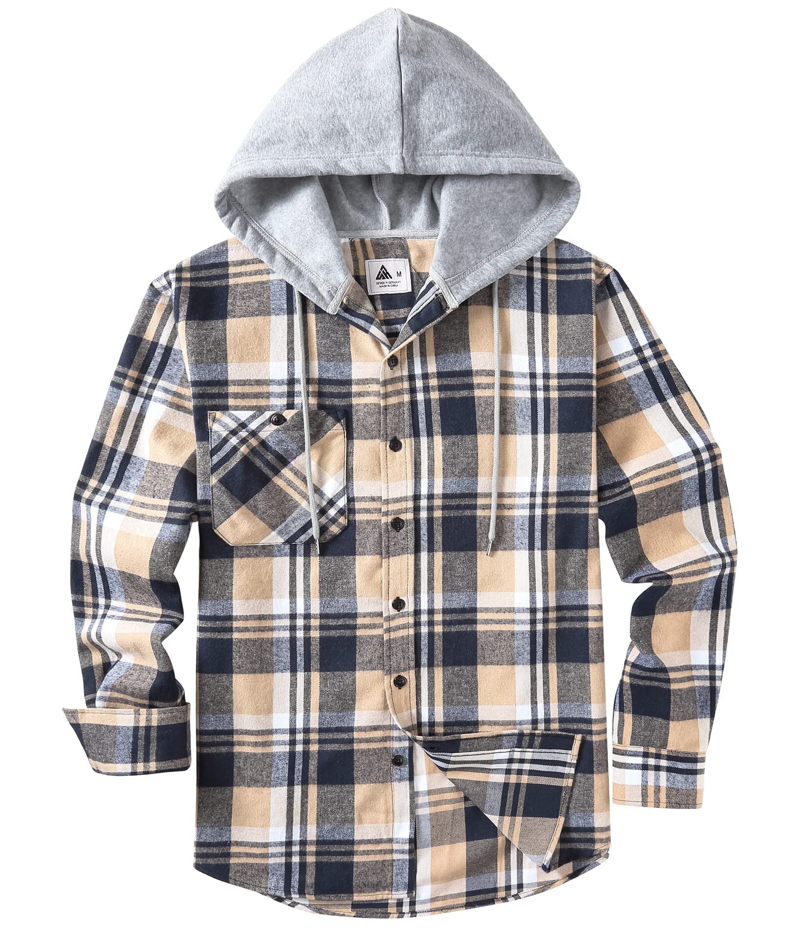 Hooded Plaid Shirts for Men Casual Button down Flannel Jackets for Men Long Sleeve Hoodie with Pocket