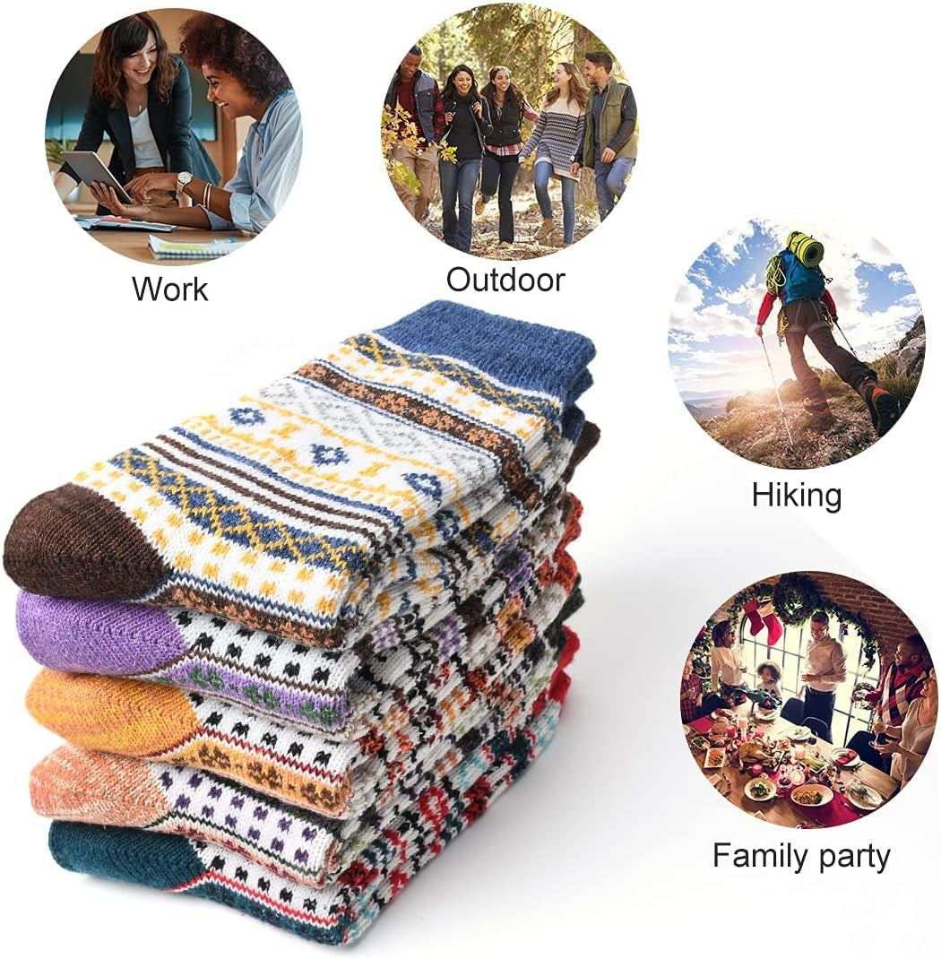 Women'S Winter Socks - Thick Wool Socks Soft Warm Casual - Gift for Women - 5 Pairs