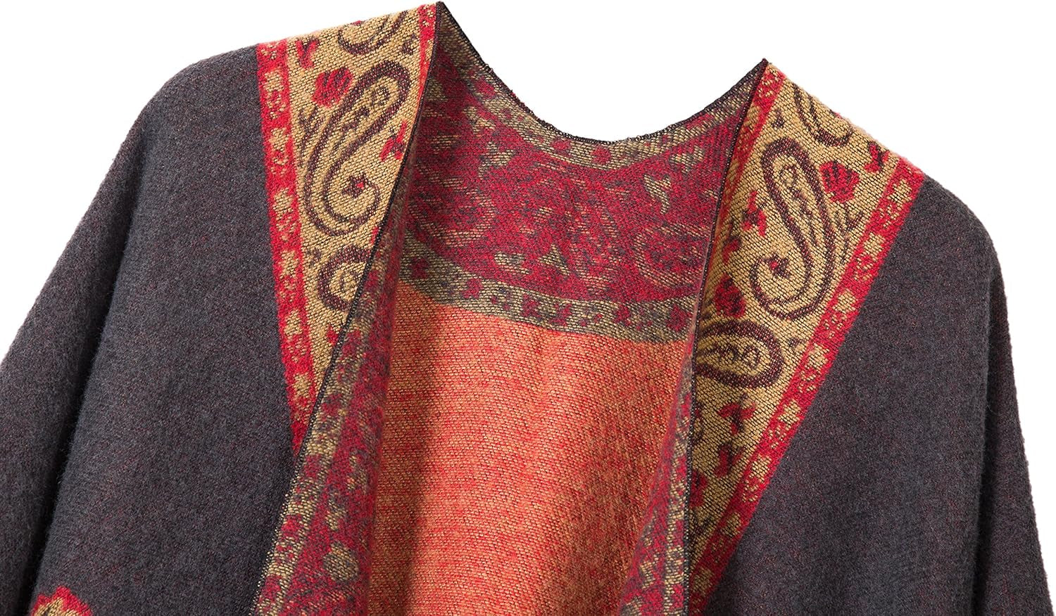 Women'S Retro Style Vintage Pattern Tassel Poncho Shawl Cape Wraps for Women