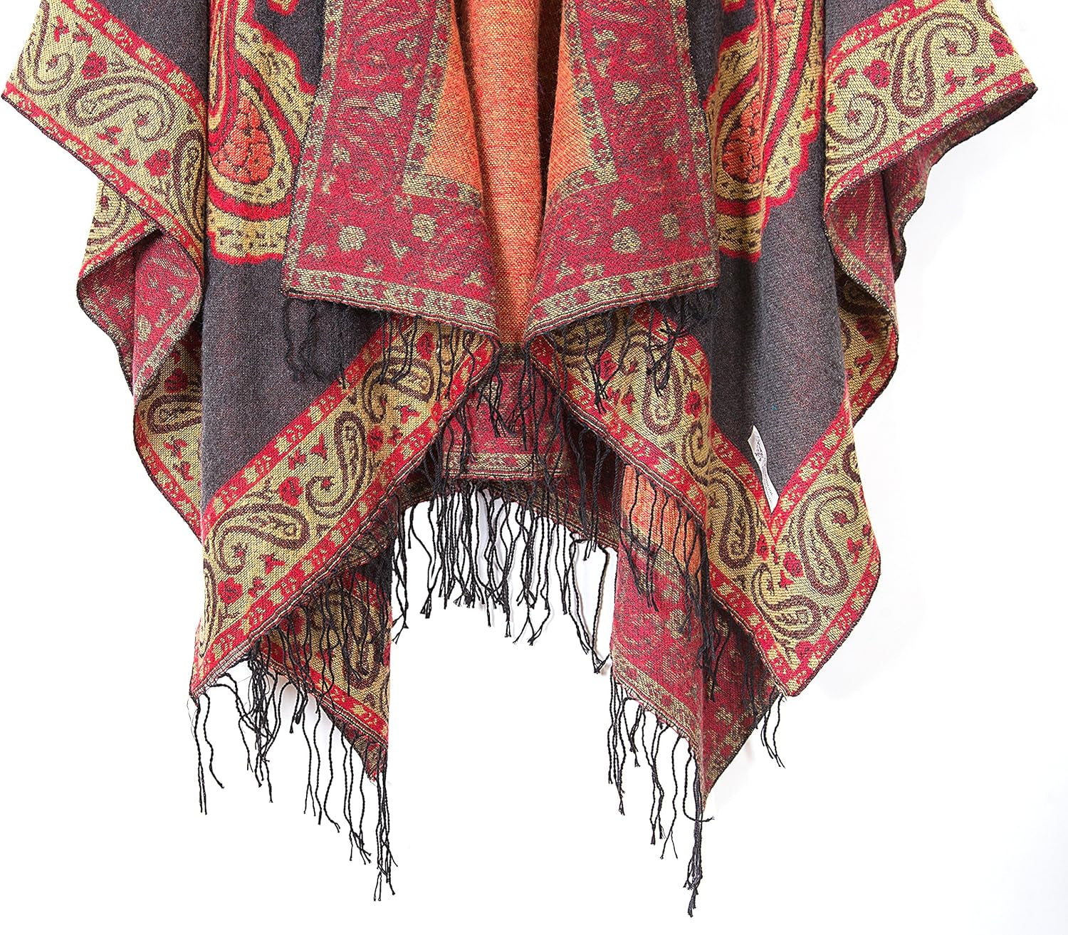 Women'S Retro Style Vintage Pattern Tassel Poncho Shawl Cape Wraps for Women