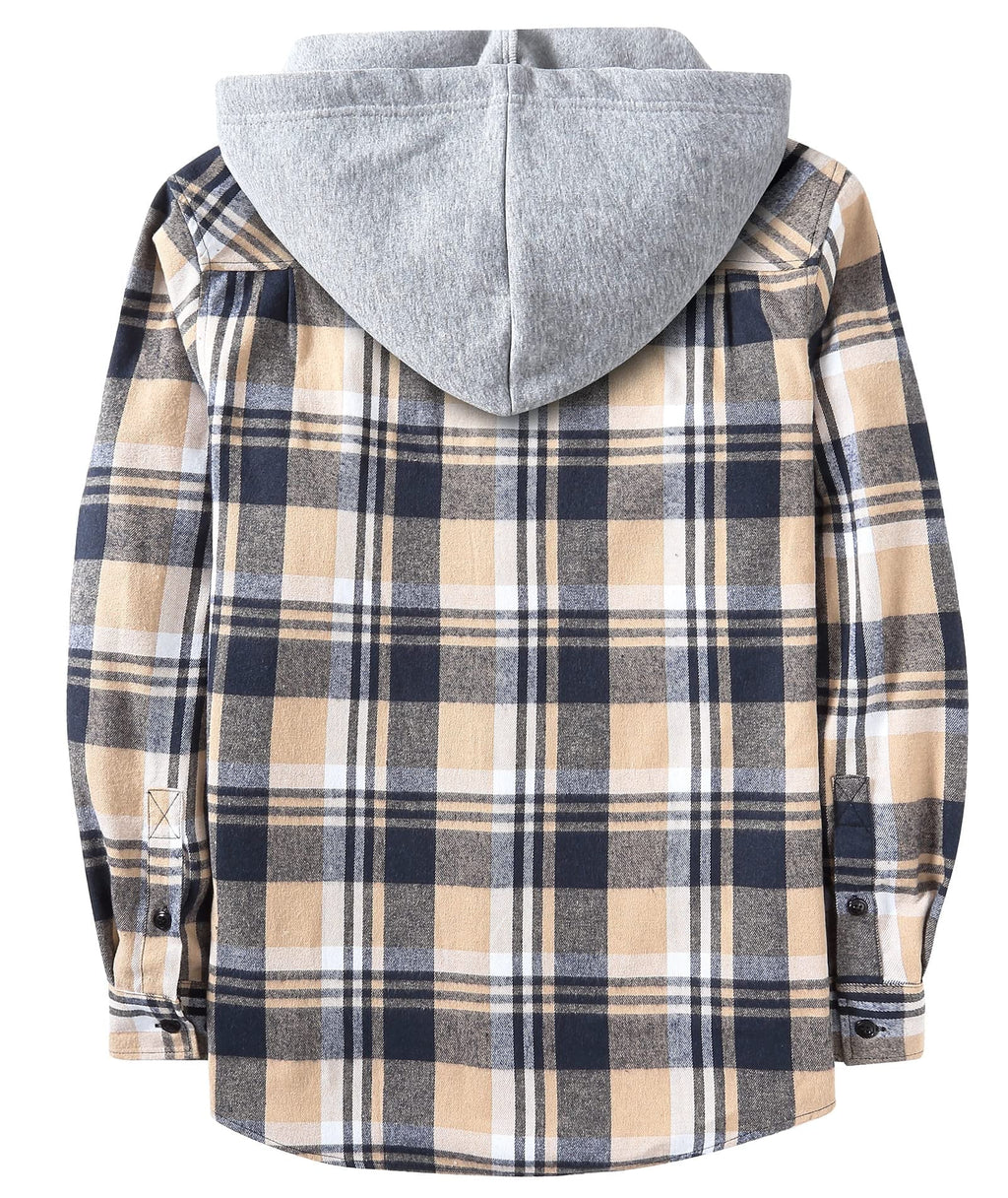 Hooded Plaid Shirts for Men Casual Button down Flannel Jackets for Men Long Sleeve Hoodie with Pocket