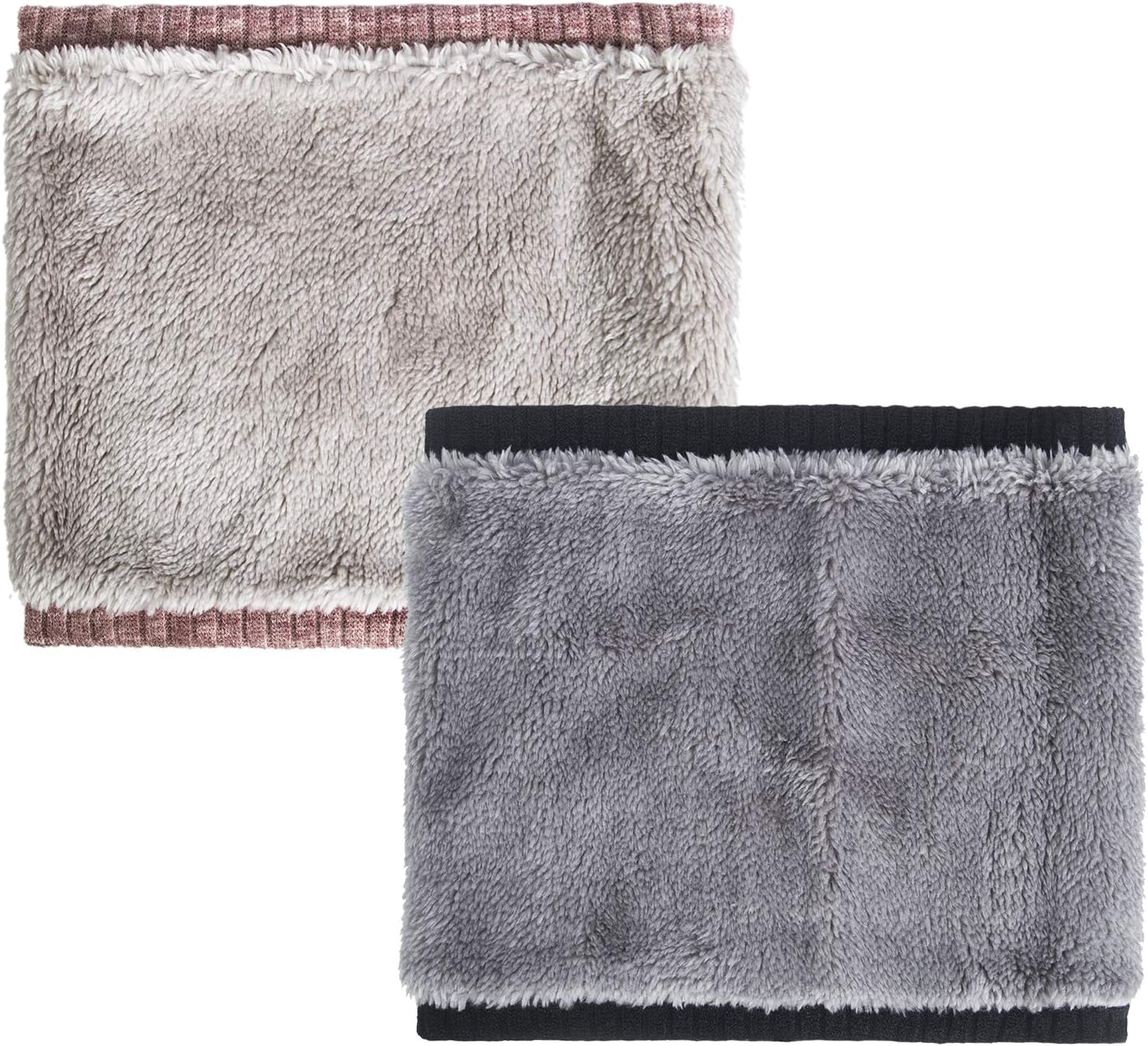 Neck Warmer Winter Double-Layer Neck Gaiter Soft Fleece Lined Circle Scarf Gifts(07 Black+Pink)