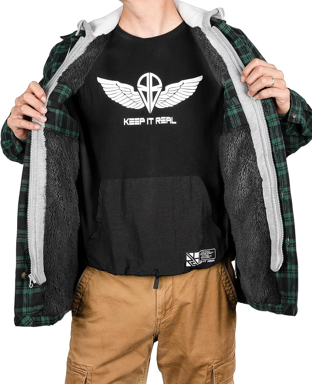 Men'S Green Winter Plaid Zip up Bomber Hooded Jacket