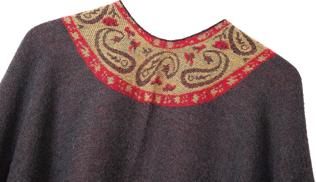 Women'S Retro Style Vintage Pattern Tassel Poncho Shawl Cape Wraps for Women