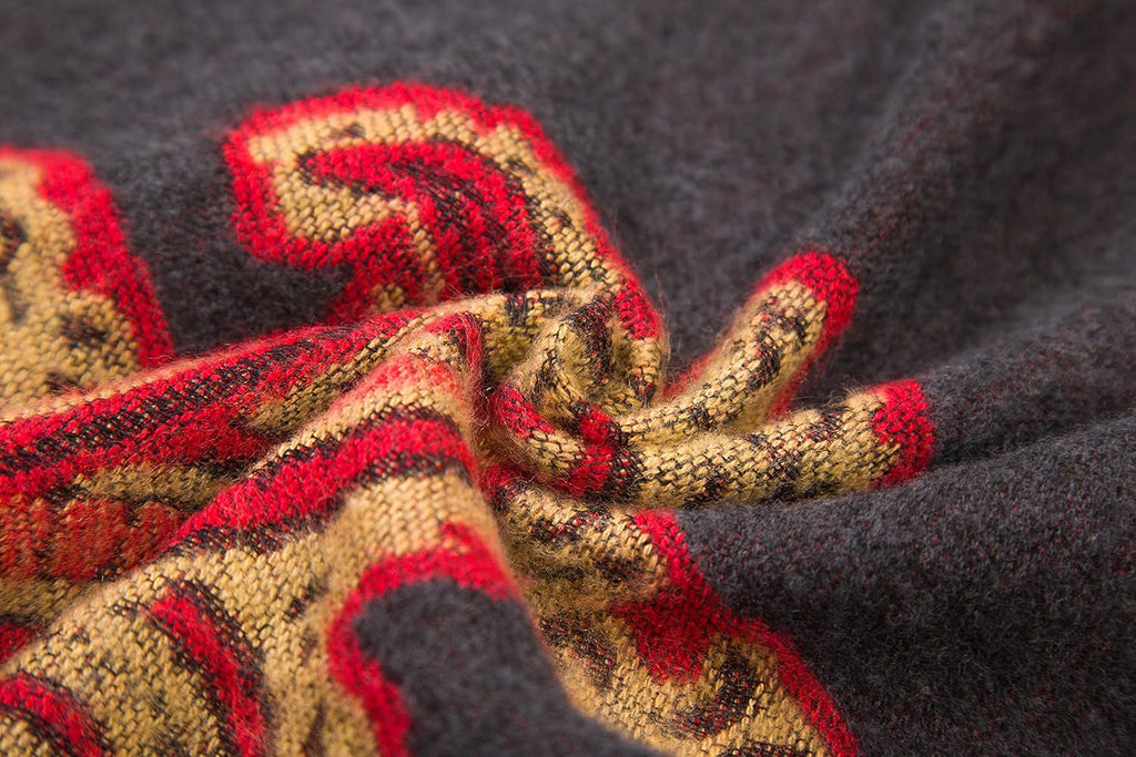 Women'S Retro Style Vintage Pattern Tassel Poncho Shawl Cape Wraps for Women