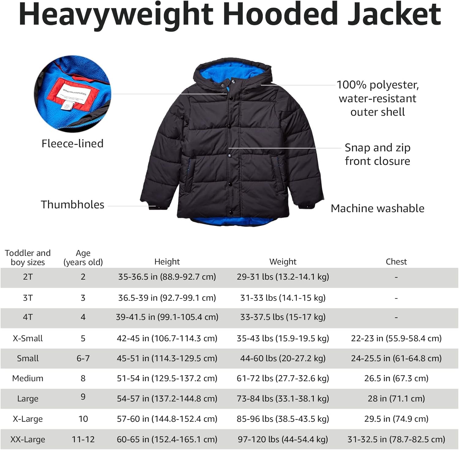 Babies, Toddlers, and Boys' Heavyweight Hooded Puffer Jacket
